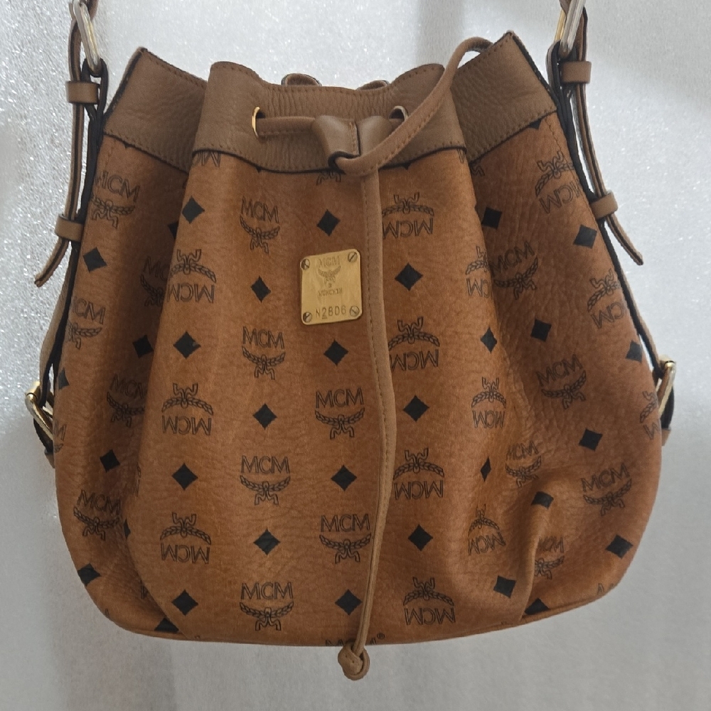 EUC MCM Tan Monogram Shoulder Bucket Bag - Picture 1 of 9